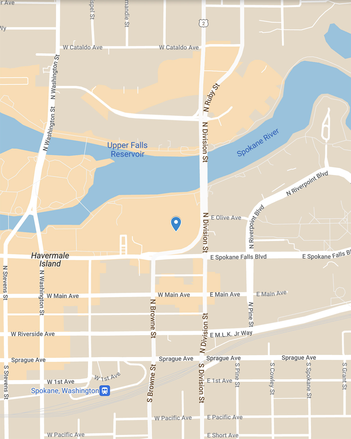 map of Spokane, WA showing the location of the Spokane Convention Center